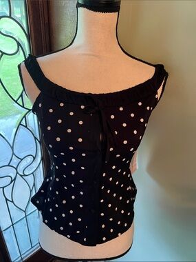 Black Polka Dot Sleeveless Tie-Front Top